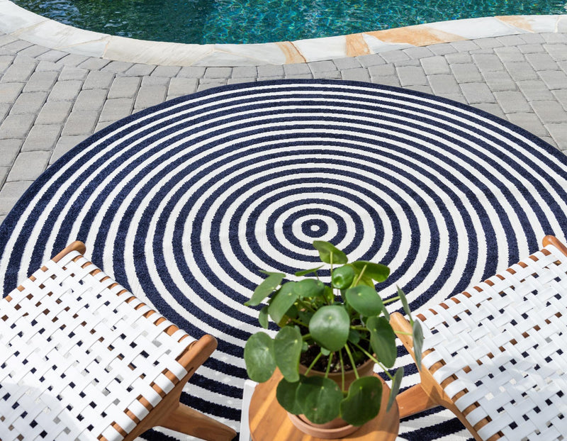 Catalina Cove Outdoor Collection Area Rug - Avalon Round Navy Blue  lifestyle 90