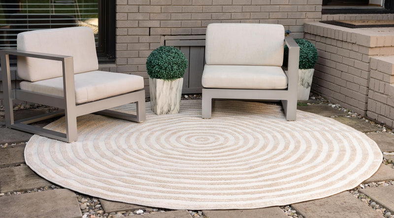 Catalina Cove Outdoor Collection Area Rug - Avalon Round Beige  lifestyle 61