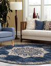 Eden Oasis Collection Area Rug -  Tranquility (Navy Blue) Round Navy Blue  lifestyle 35