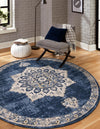 Eden Oasis Collection Area Rug -  Tranquility (Navy Blue) Round Navy Blue  lifestyle 37