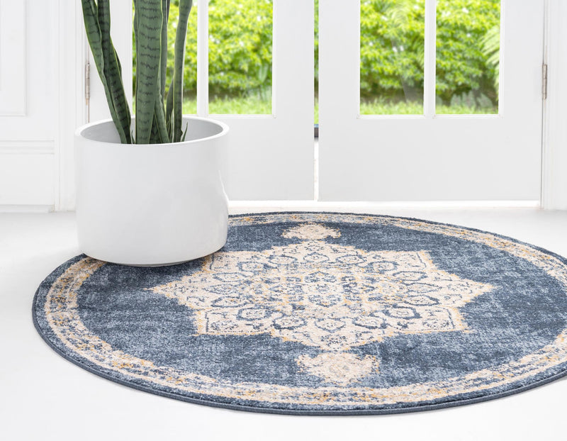 Eden Oasis Collection Area Rug -  Tranquility (Navy Blue) Round Navy Blue  lifestyle 20