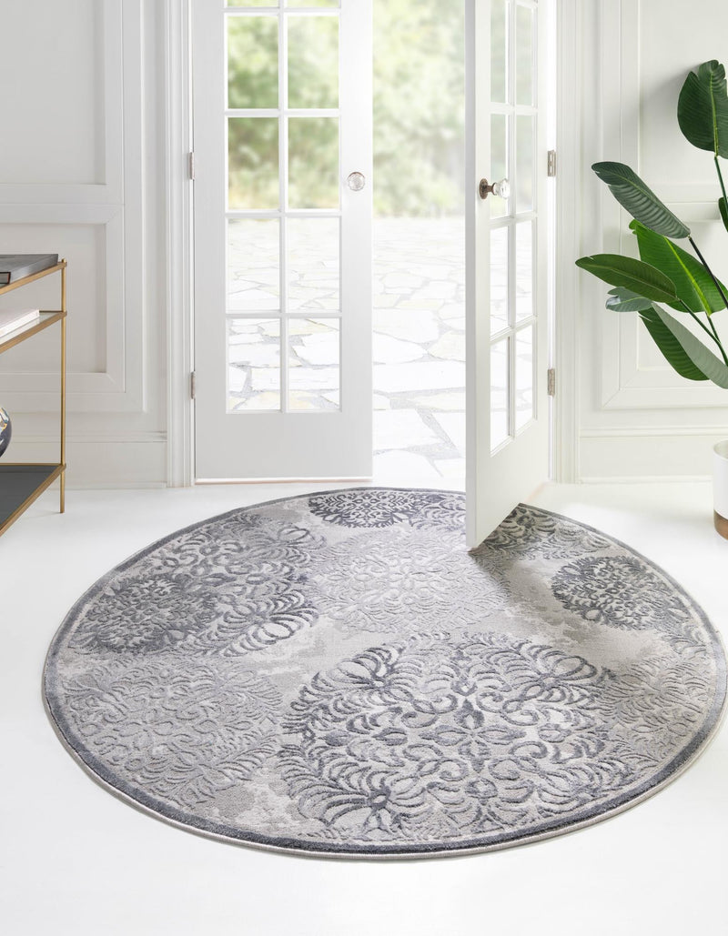 Derbyshire Elegance Collection Area Rug -  Bakewell Round Gray  lifestyle 35