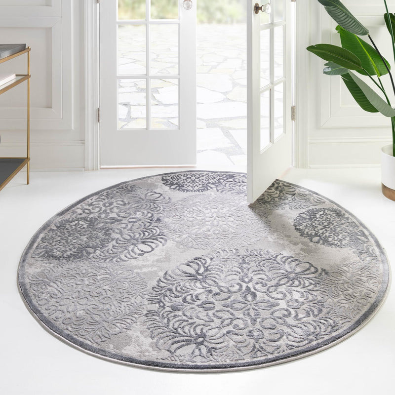 Derbyshire Elegance Collection Area Rug -  Bakewell Round Gray  lifestyle 101