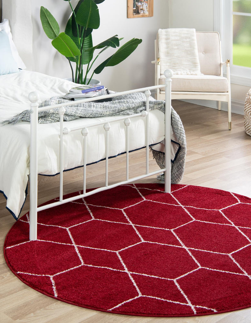 Lattice Garden Collection Area Rug - Arborville (Red) Round Red  lifestyle 0