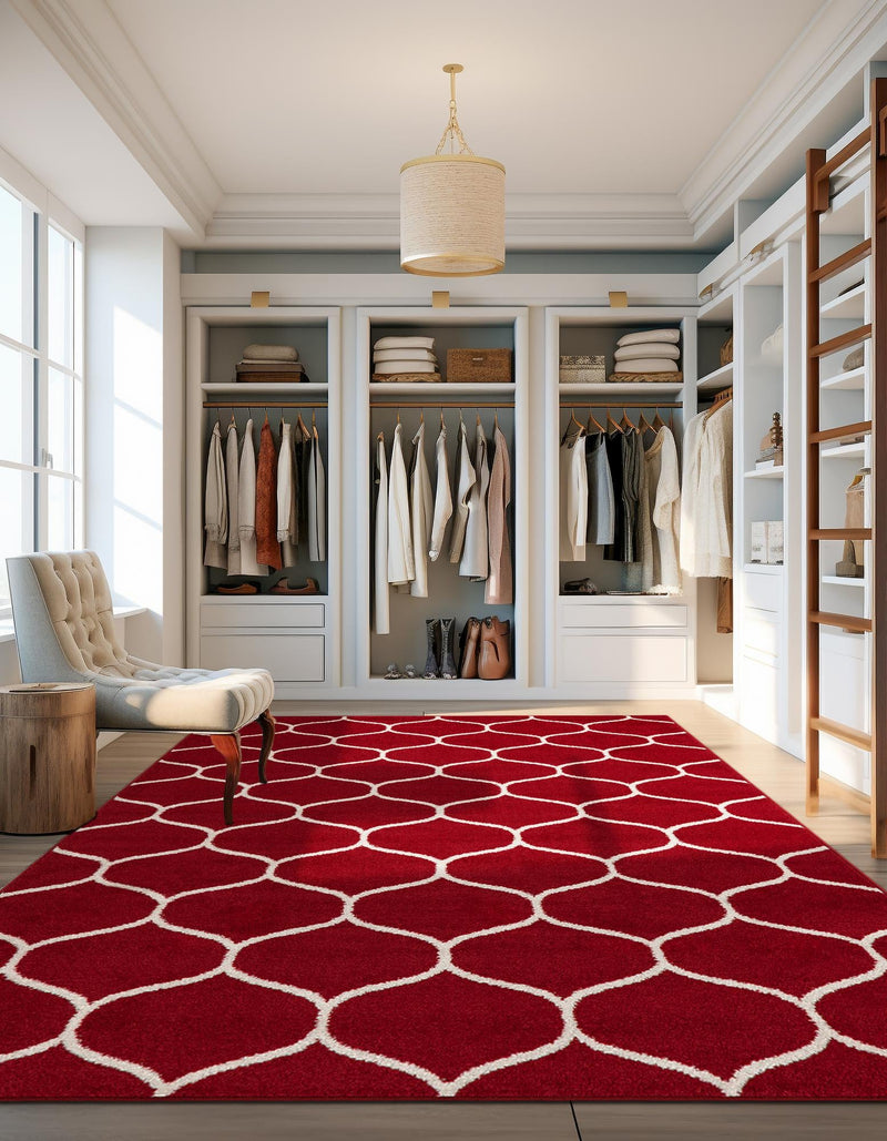 Lattice Garden Collection Area Rug -  Pergolatown (Red) Rectangle Red  lifestyle 16