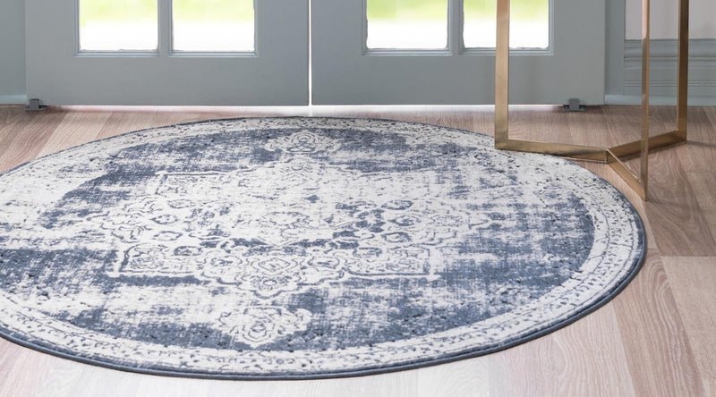 Coastal Manor Collection Area Rug -  Pelican Round Navy Blue  lifestyle 90