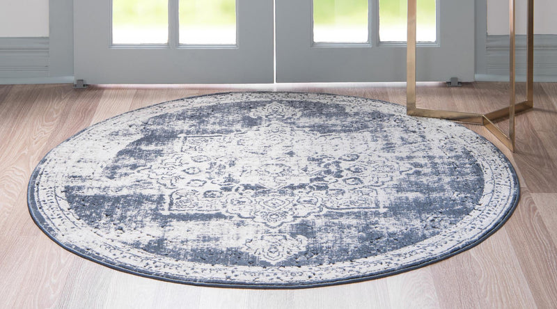 Coastal Manor Collection Area Rug -  Pelican Round Navy Blue  lifestyle 102