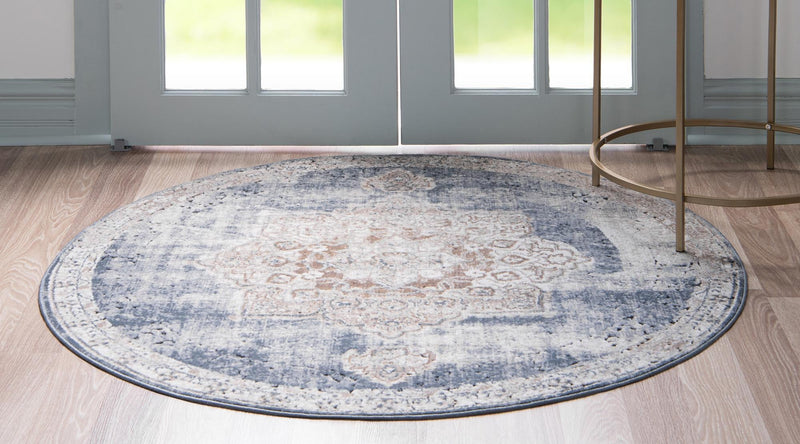 Coastal Manor Collection Area Rug -  Pelican Round Slate Blue  lifestyle 105