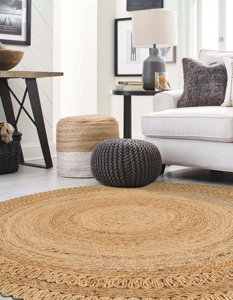 Woven Seaside Jute Collection Area Rug - Seaside Round Natural  lifestyle 13