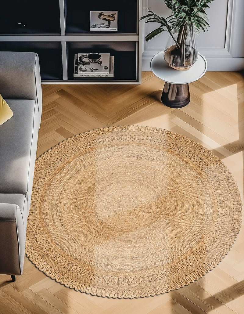 Woven Seaside Jute Collection Area Rug - Seaside Round Natural  lifestyle 6