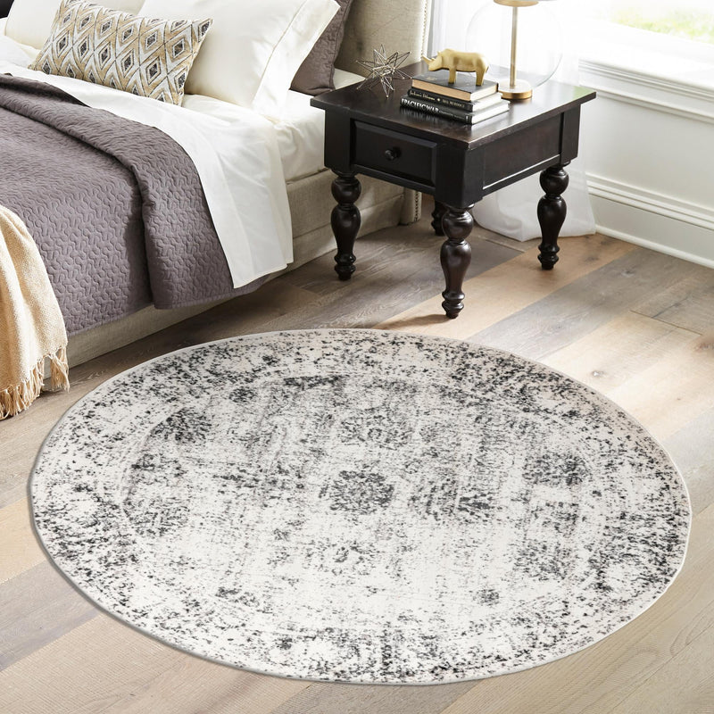 Riviera Elegance Collection Area Rug - Antibes (Gray) Round Gray  lifestyle 59