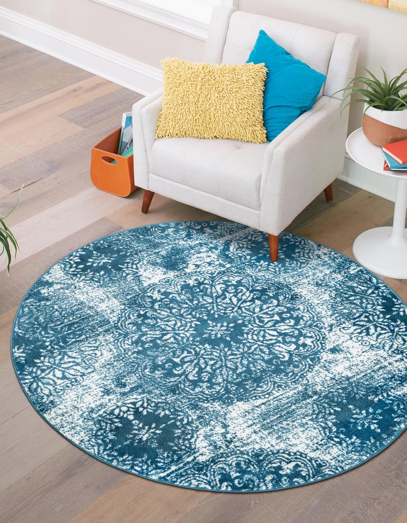 Riviera Elegance Collection Area Rug -  Monaco (Blue) Round Blue  lifestyle 0