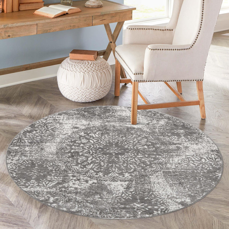 Riviera Elegance Collection Area Rug -  Monaco (Gray) Round Gray  lifestyle 55