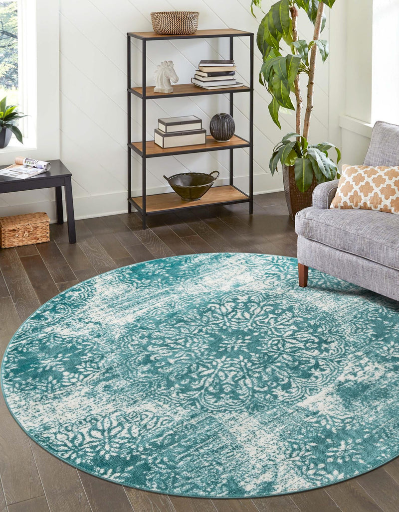 Riviera Elegance Collection Area Rug -  Monaco (Turquoise) Round Turquoise  lifestyle 0