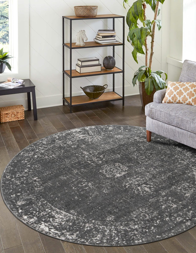 Riviera Elegance Collection Area Rug - Antibes (Dark Gray) Round Dark Gray  lifestyle 0