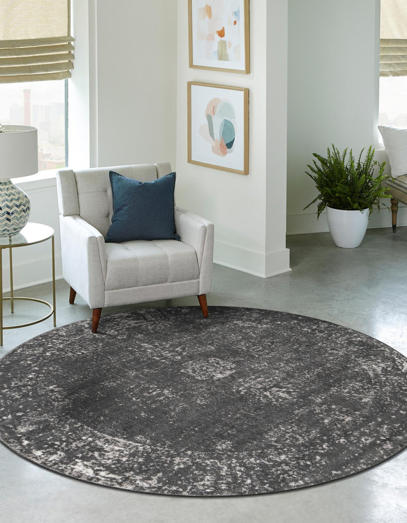 Riviera Elegance Collection Area Rug - Antibes (Dark Gray) Round Dark Gray  lifestyle 5