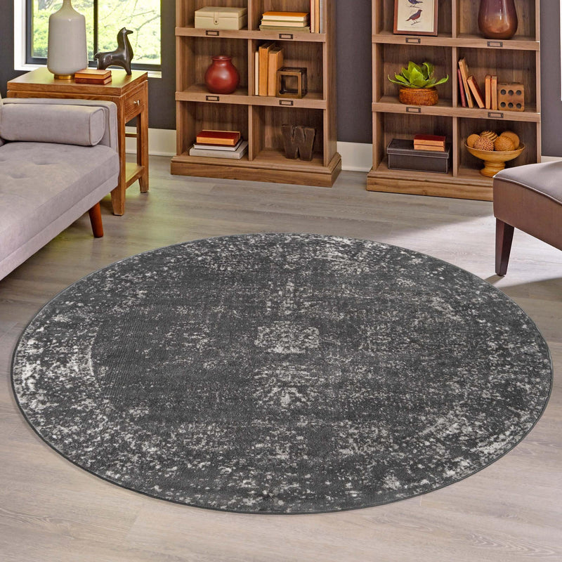 Riviera Elegance Collection Area Rug - Antibes (Dark Gray) Round Dark Gray  lifestyle 53