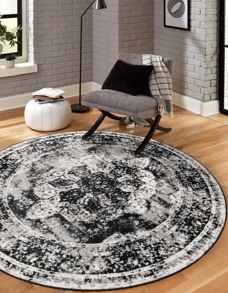 Riviera Elegance Collection Area Rug -  Menton (Black) Round Black  lifestyle 0