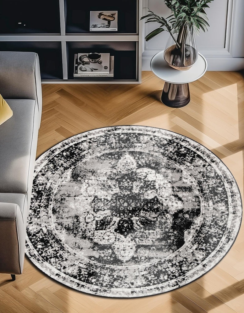 Riviera Elegance Collection Area Rug -  Menton (Black) Round Black  lifestyle 27