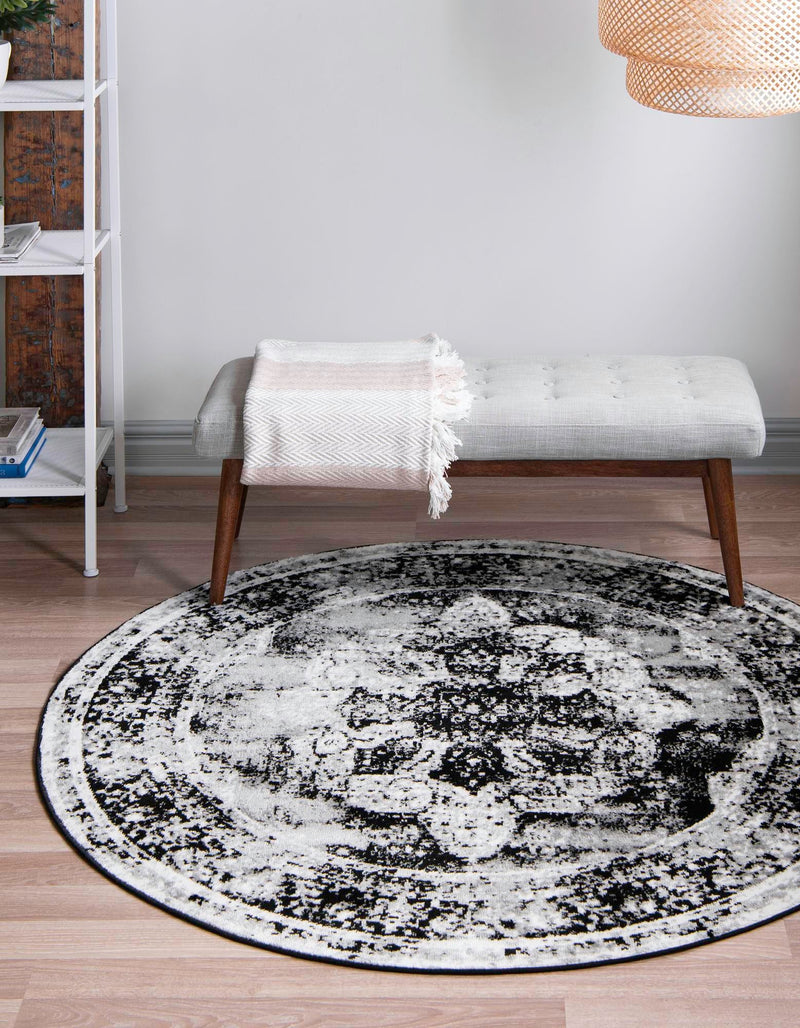 Riviera Elegance Collection Area Rug -  Menton (Black) Round Black  lifestyle 33