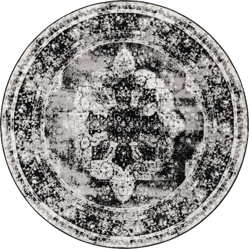 Riviera Elegance Collection Area Rug -  Menton (Black) Round Black Main