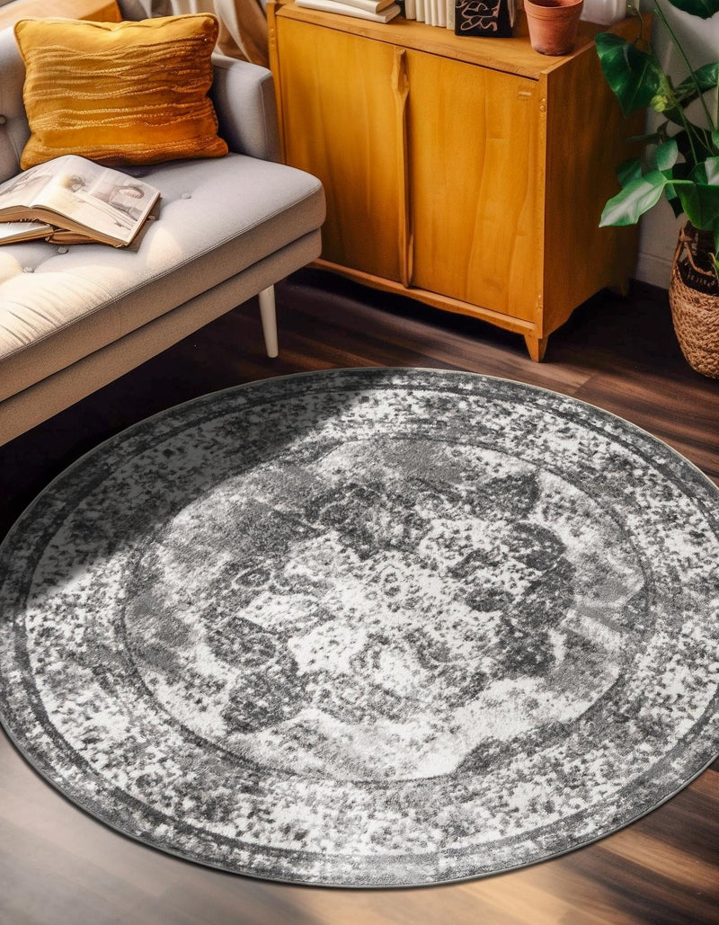 Riviera Elegance Collection Area Rug -  Menton (Gray) Round Gray  lifestyle 21