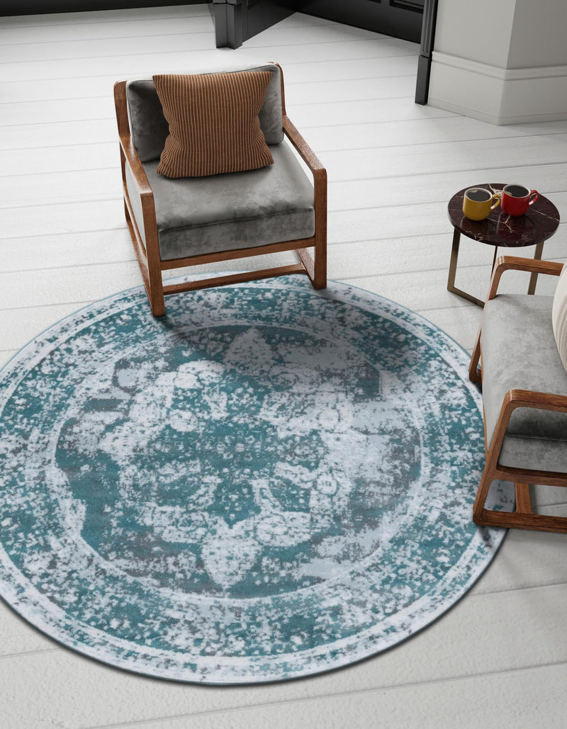 Riviera Elegance Collection Area Rug -  Menton (Turquoise) Round Turquoise  lifestyle 7