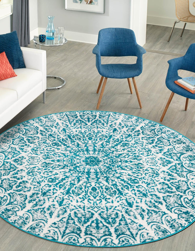 Riviera Elegance Collection Area Rug -  Eze Round Turquoise  lifestyle 89