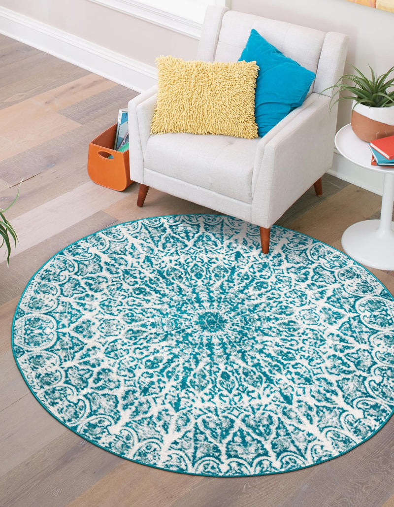 Riviera Elegance Collection Area Rug -  Eze Round Turquoise  lifestyle 100