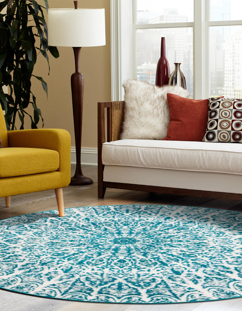 Riviera Elegance Collection Area Rug -  Eze Round Turquoise  lifestyle 112