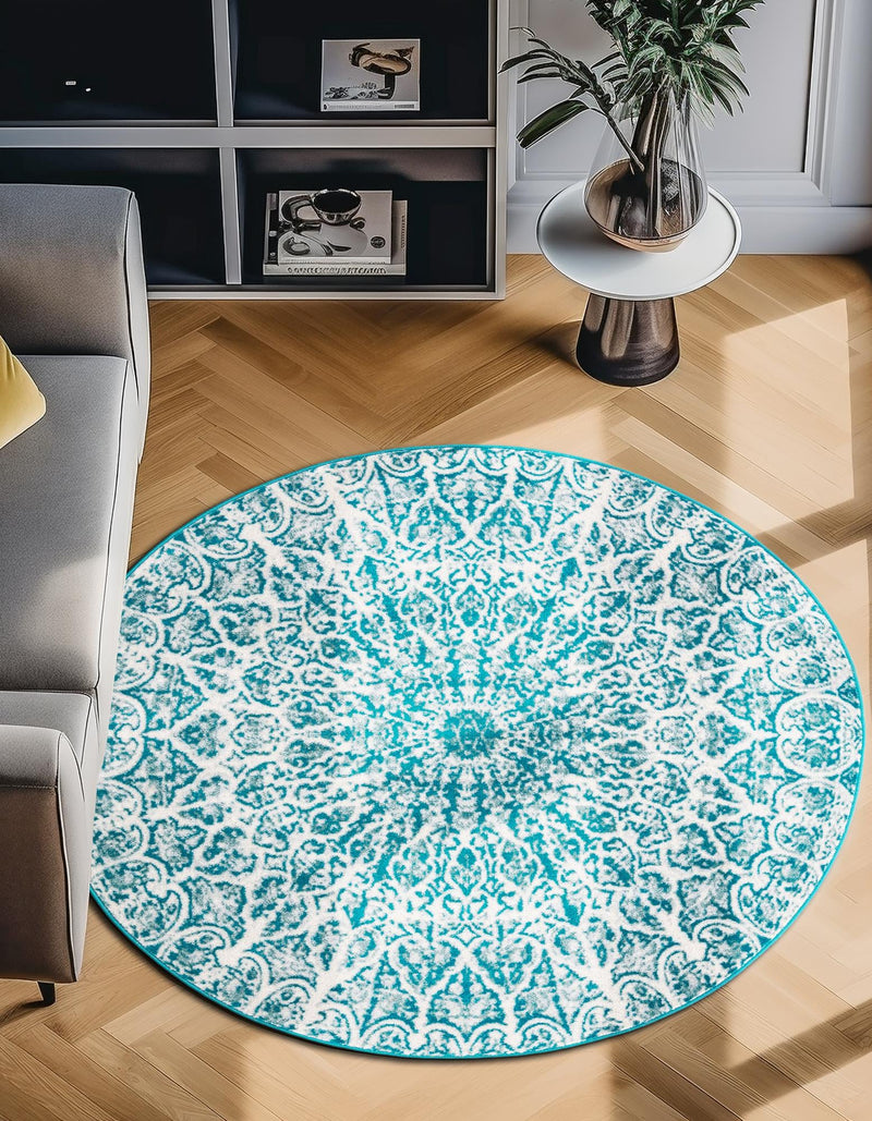 Riviera Elegance Collection Area Rug -  Eze Round Turquoise  lifestyle 171