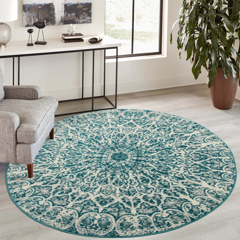 Riviera Elegance Collection Area Rug -  Eze Round Turquoise  lifestyle 196