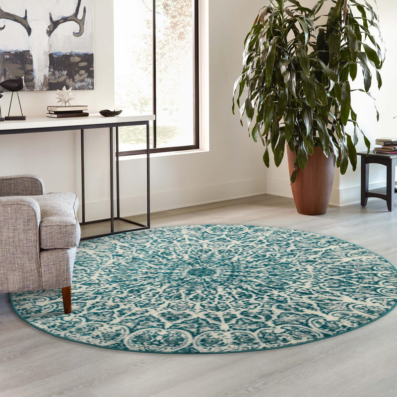 Riviera Elegance Collection Area Rug -  Eze Round Turquoise  lifestyle 199