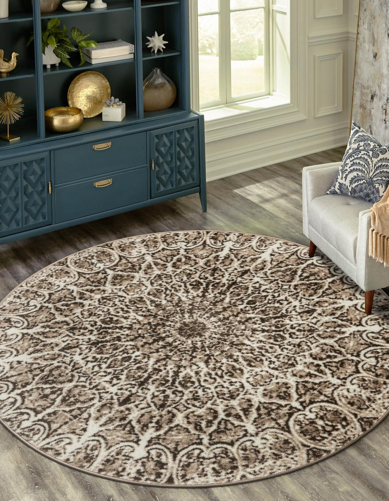 Riviera Elegance Collection Area Rug -  Eze Round Brown  lifestyle 90