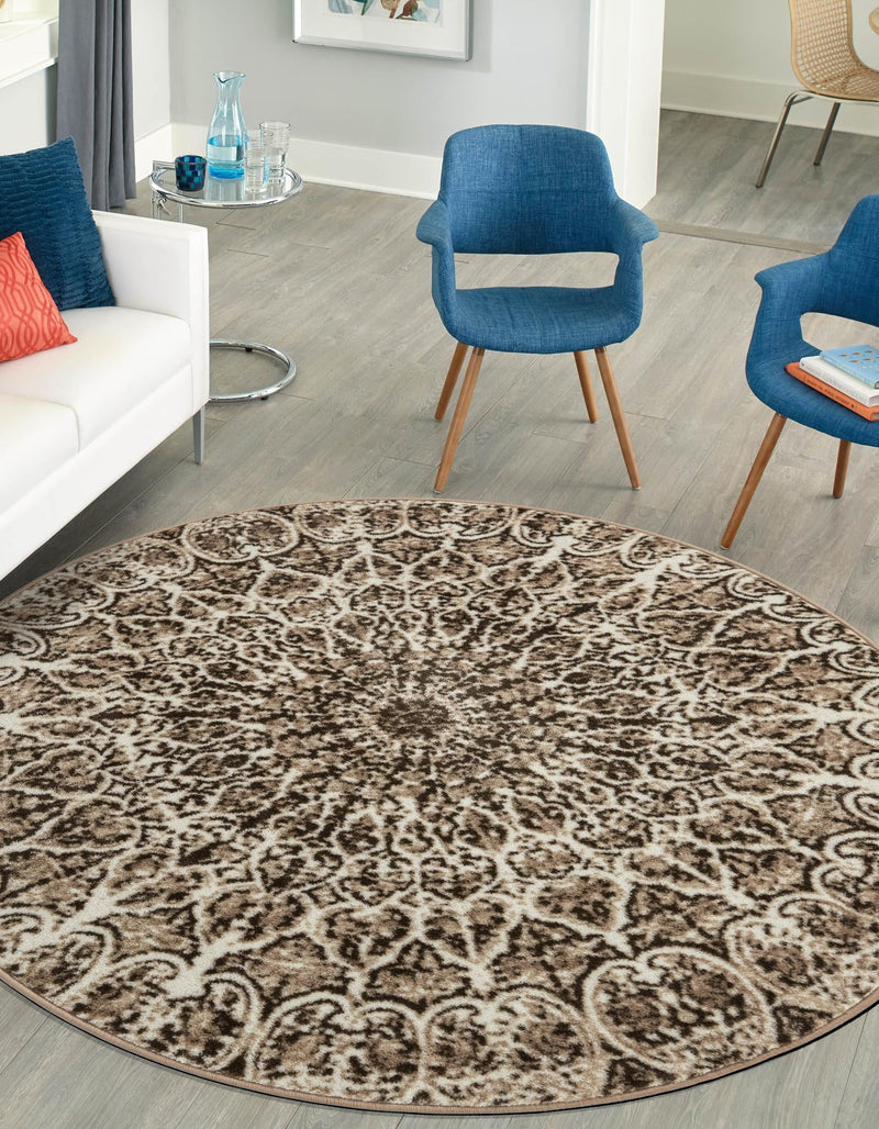 Riviera Elegance Collection Area Rug -  Eze Round Brown  lifestyle 113