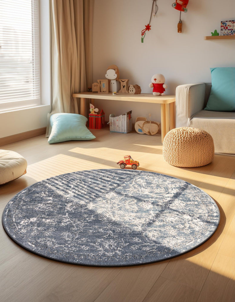 Cascade Range Collection Area Rug -  Helena Round Blue  lifestyle 134