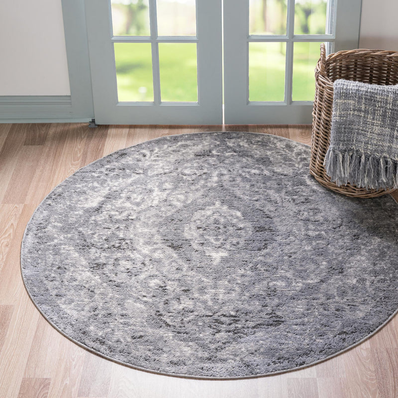 Cascade Range Collection Area Rug -  Jefferson Round Gray  lifestyle 0