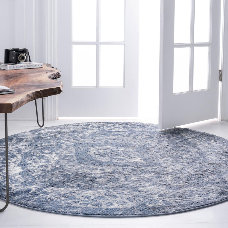 Cascade Range Collection Area Rug -  Jefferson Round Blue  lifestyle 2