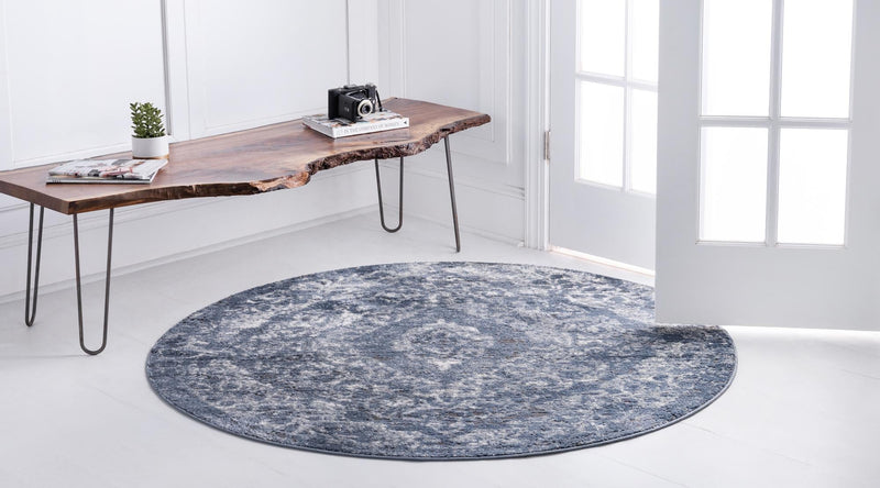 Cascade Range Collection Area Rug -  Jefferson Round Blue  lifestyle 3