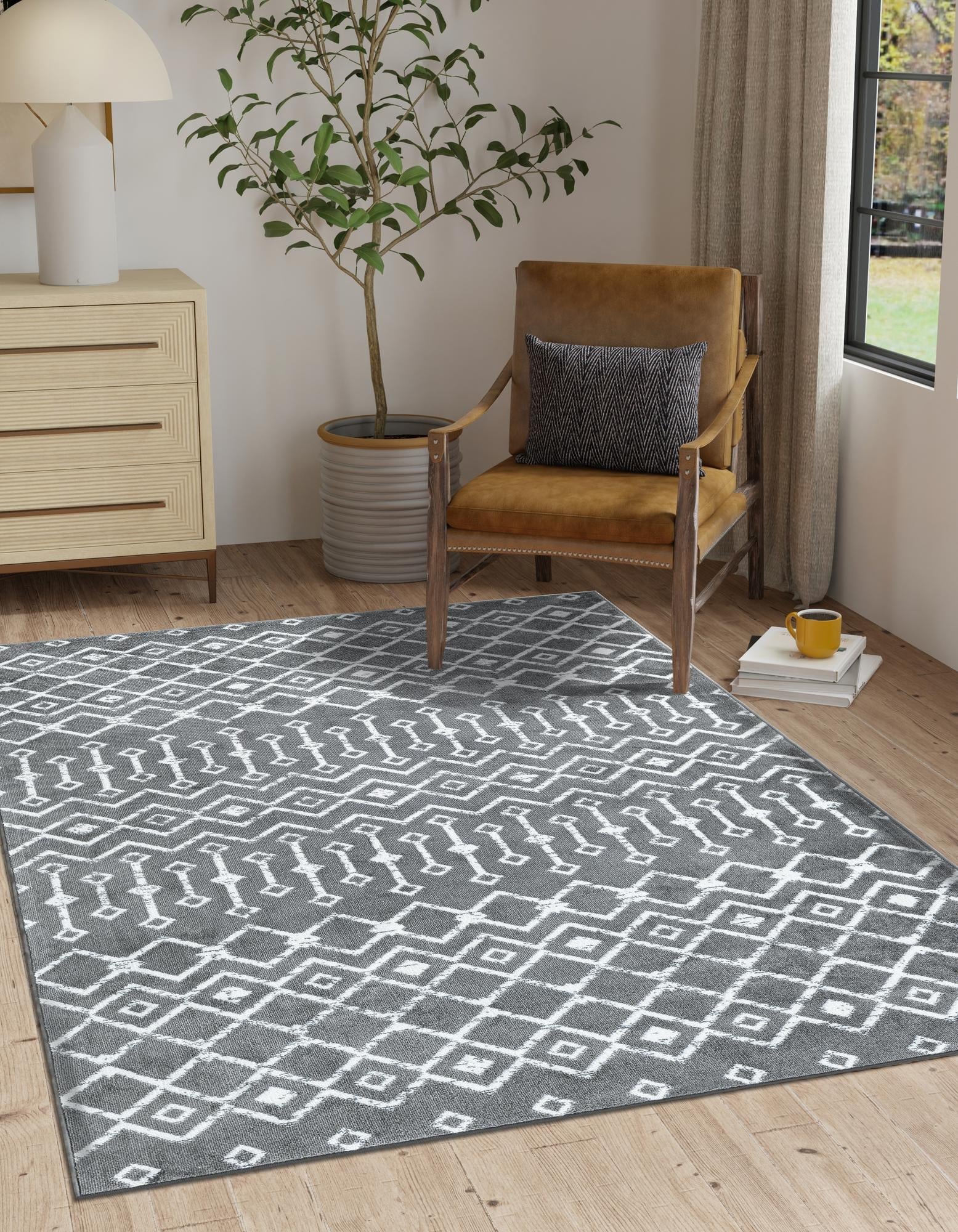 Marrakech Lattice Collection Area Rug - Medina (Gray)