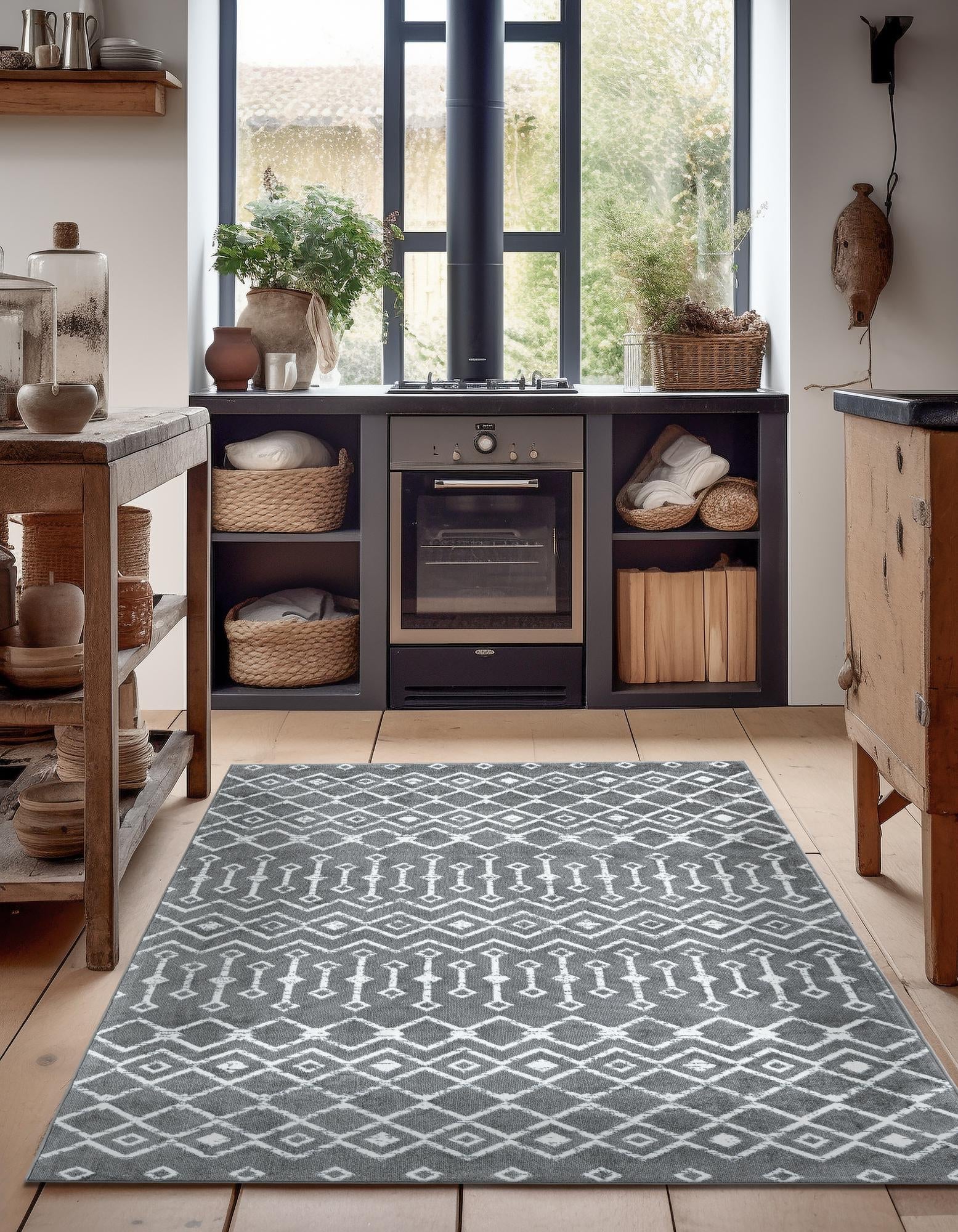 Marrakech Lattice Collection Area Rug - Medina (Gray)