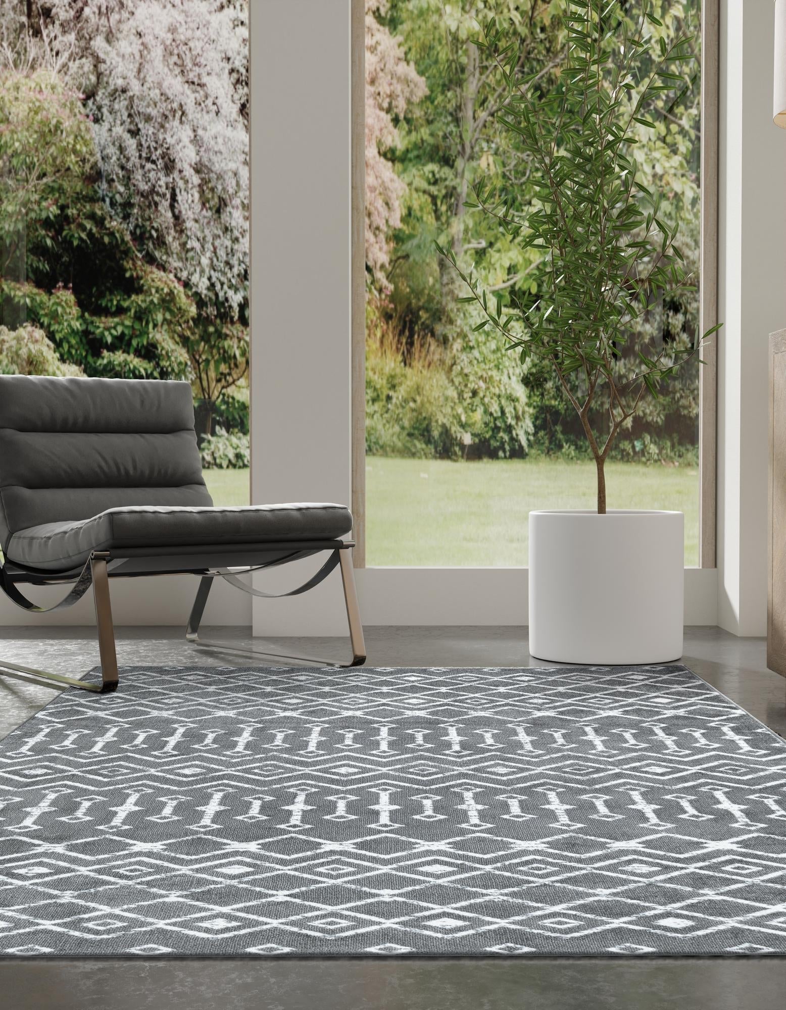 Marrakech Lattice Collection Area Rug - Medina (Gray)