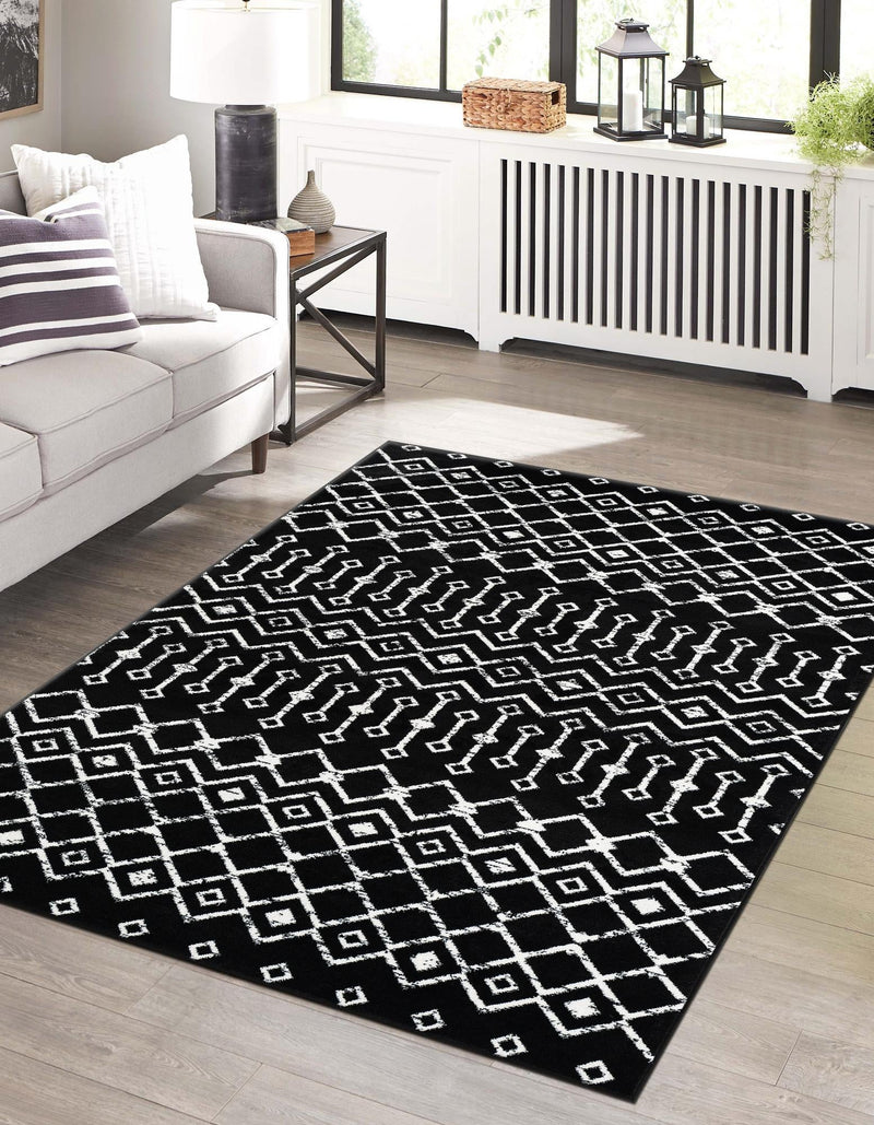 Marrakech Lattice Collection Area Rug - Medina (Black) Rectangular Black  lifestyle 0