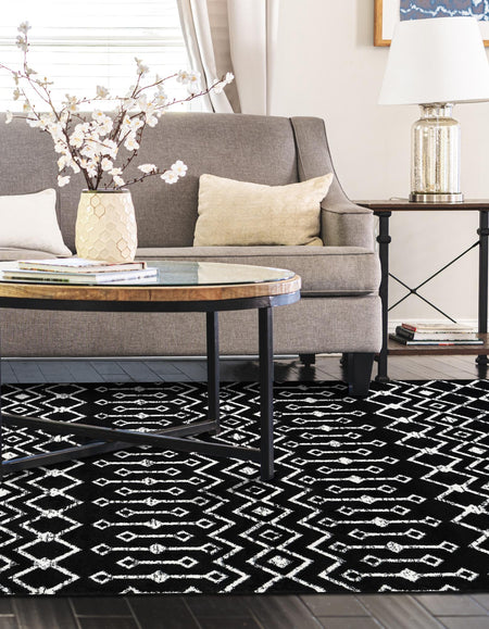 Marrakech Lattice Collection Area Rug - Medina (Black)