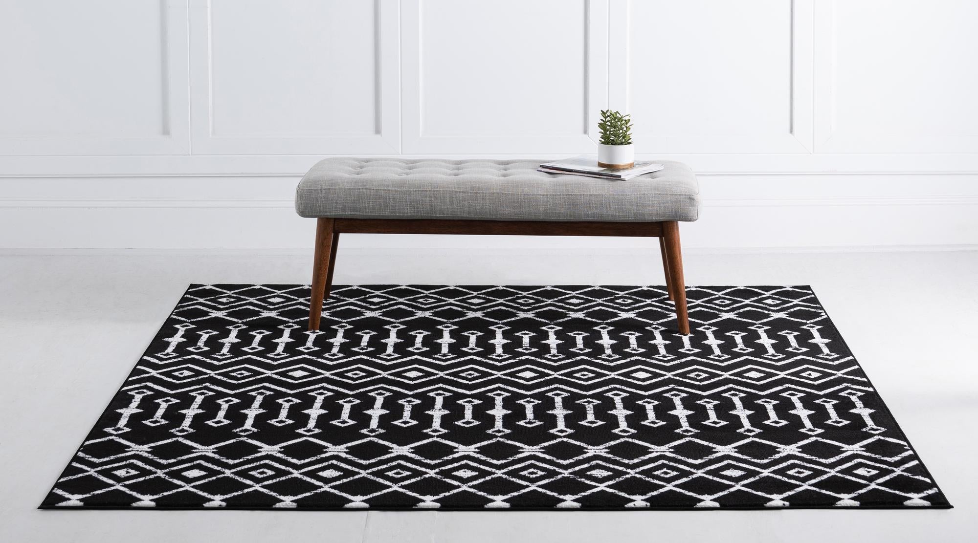 Marrakech Lattice Collection Area Rug - Medina (Black)