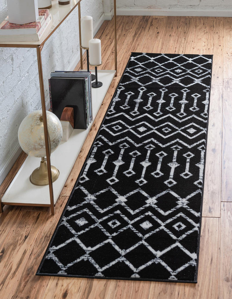 Marrakech Lattice Collection Area Rug - Medina (Black) Runner Black  lifestyle 0