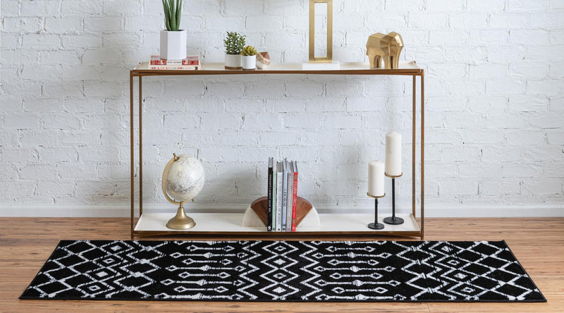 Marrakech Lattice Collection Area Rug - Medina (Black) Runner Black  lifestyle 3