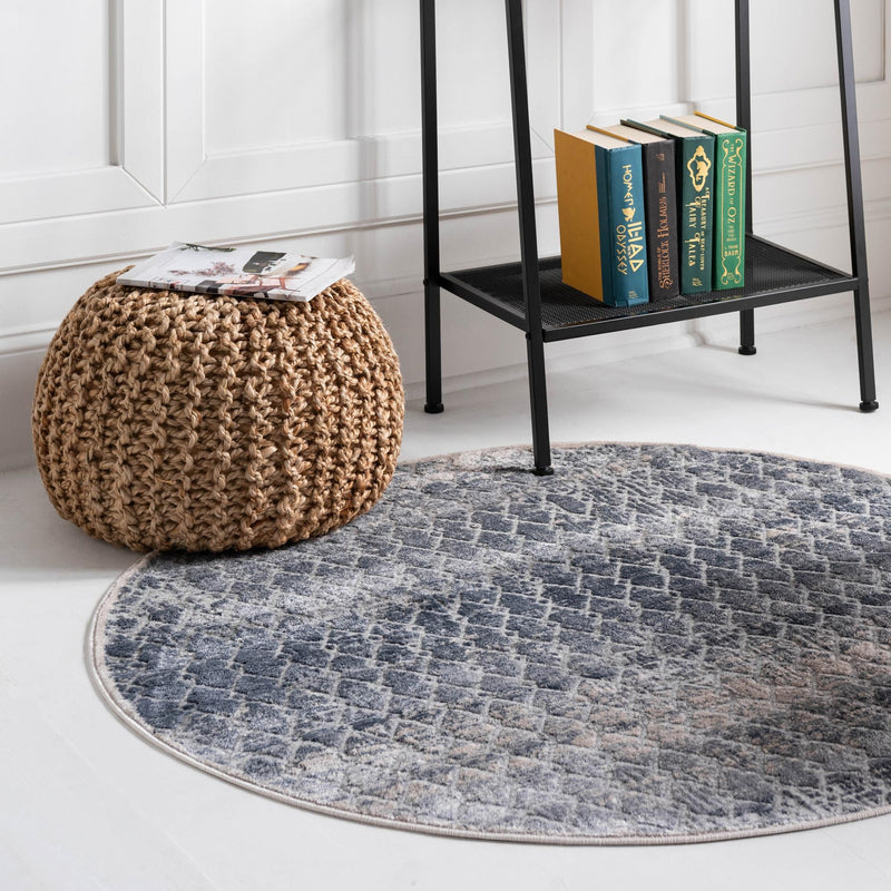 Aegean Elegance Collection Area Rug -  Santorini Round Gray  lifestyle 17