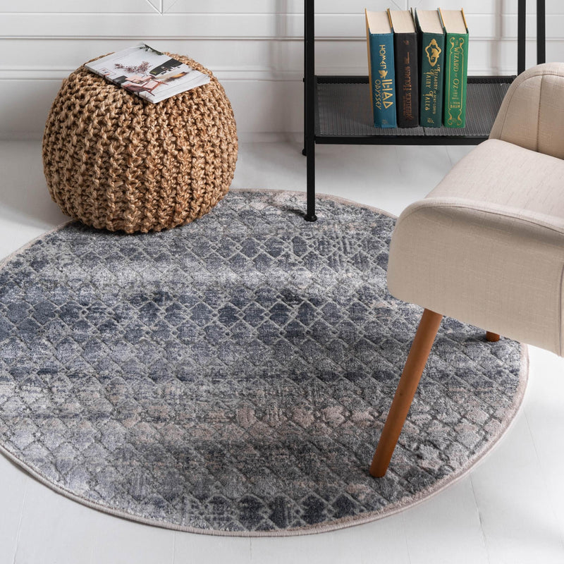 Aegean Elegance Collection Area Rug -  Santorini Round Gray  lifestyle 21