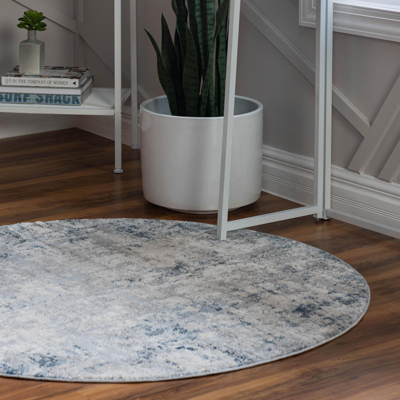 Aegean Elegance Collection Area Rug -  Milos Round Gray Blue  lifestyle 19